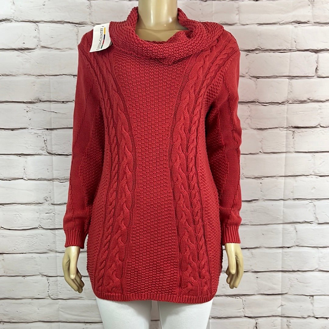 Cotton Country Womens Sweater Large Cowl Neck Cable Knit