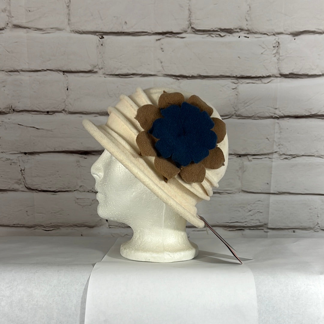 Parkhurst Womens Cloche Blue Flower Hat Lined Brim