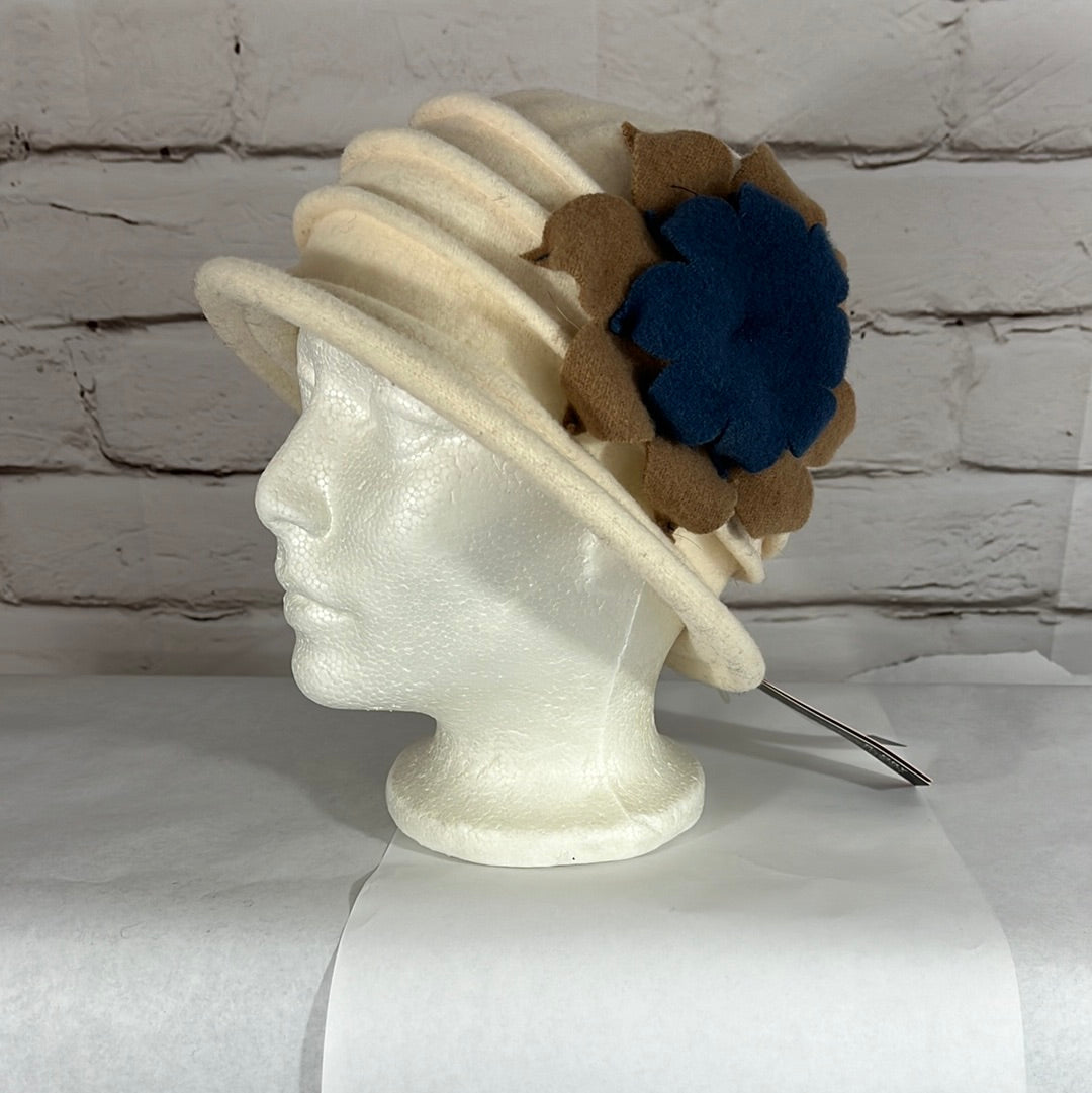 Parkhurst Womens Cloche Blue Flower Hat Lined Brim