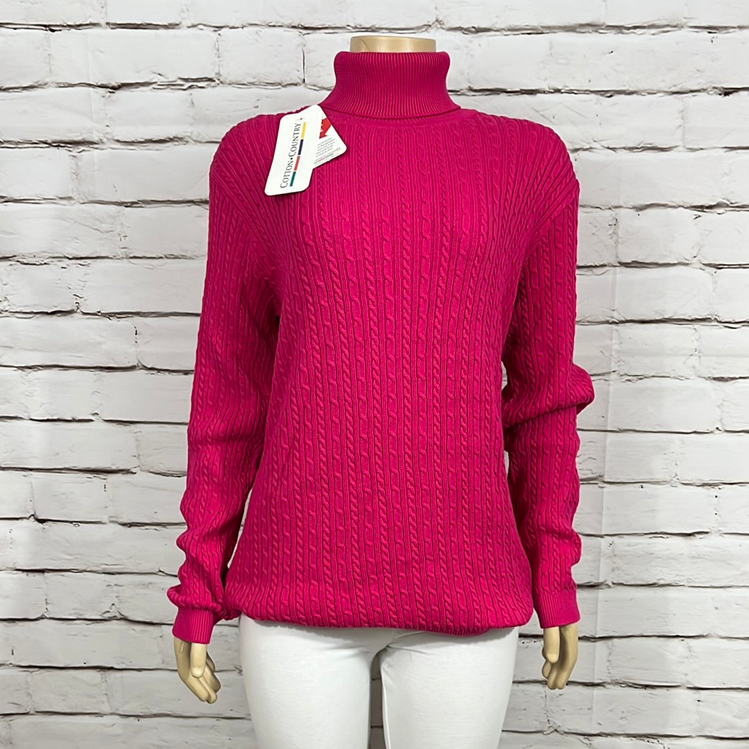 Cotton Country Womens  Sweater Turtleneck X-Large Cable Knit Tight Knit Long Sleeve