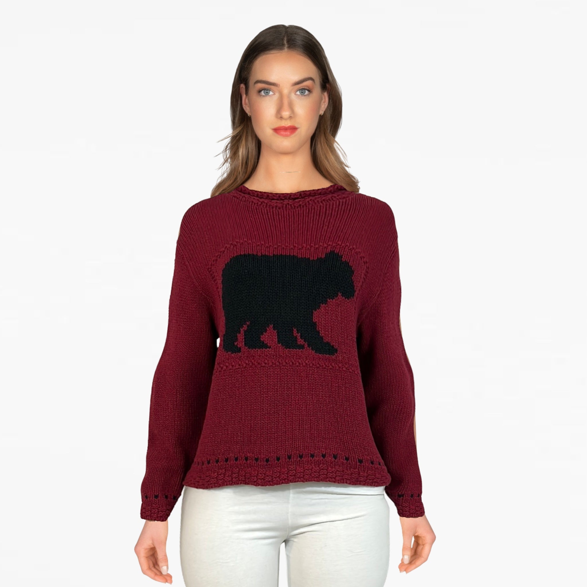 Canadiana Eco "Laurentian Bear" Pullover Womens  Burgundy Medium Faux Neck Tight Knit