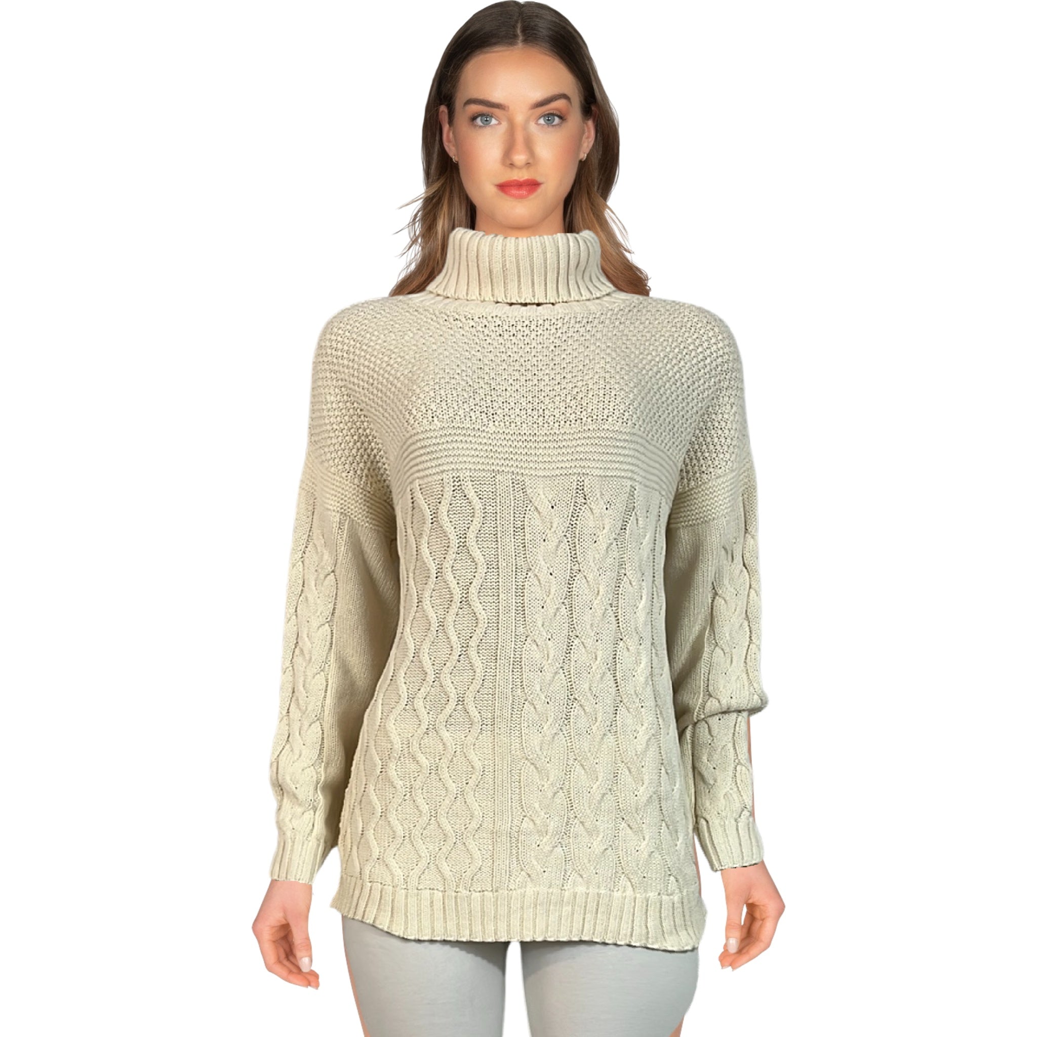 Cotton Country Womens Sweater Turtleneck Cable Knit Tight Knit Long Sleeve