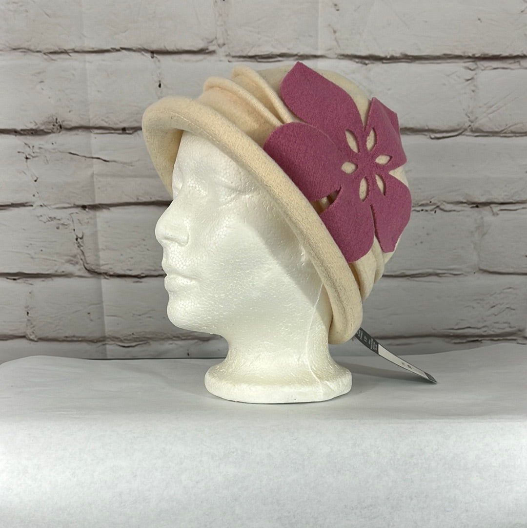 Parkhurst Womens Cloche Crème Pink Flower Hat Lined Brim