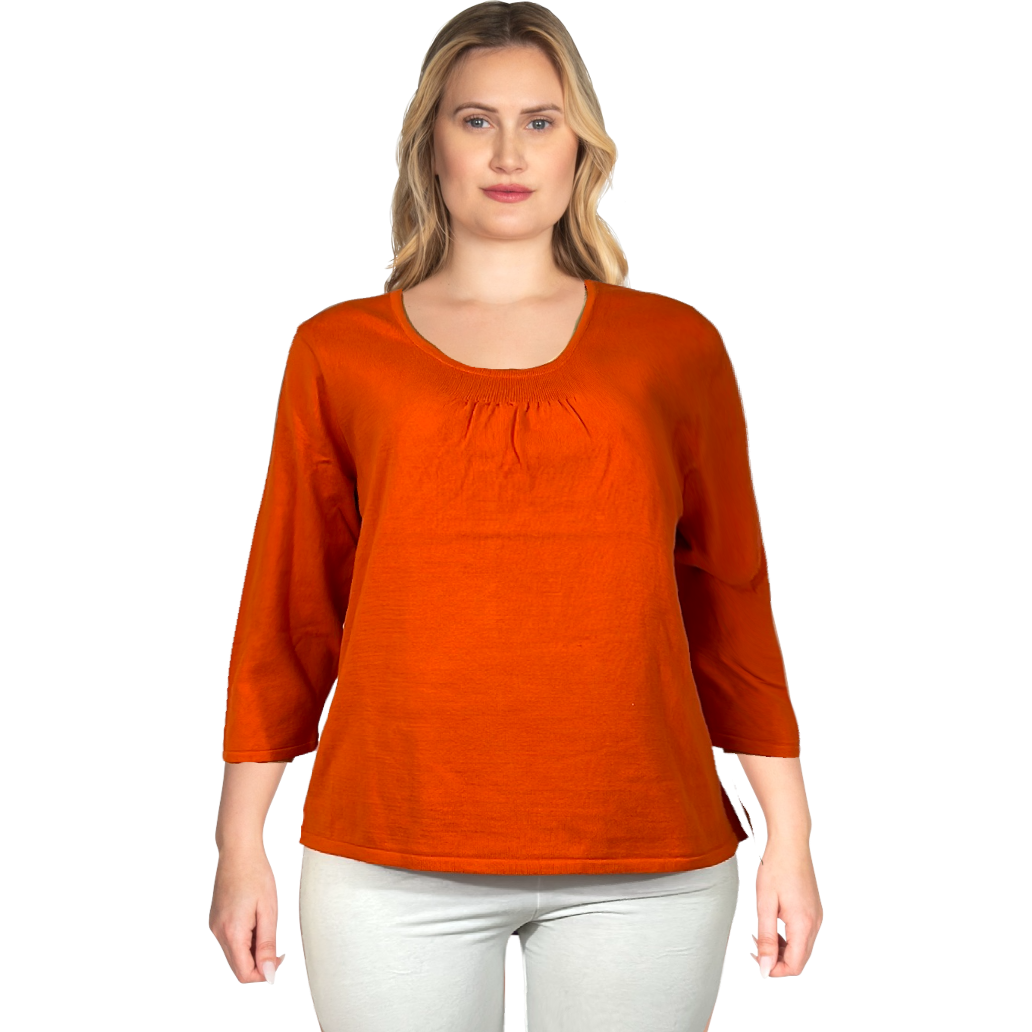 Parkhurst Top Womens Round Neck Lightweight Relaxed 3/4 Sleeve