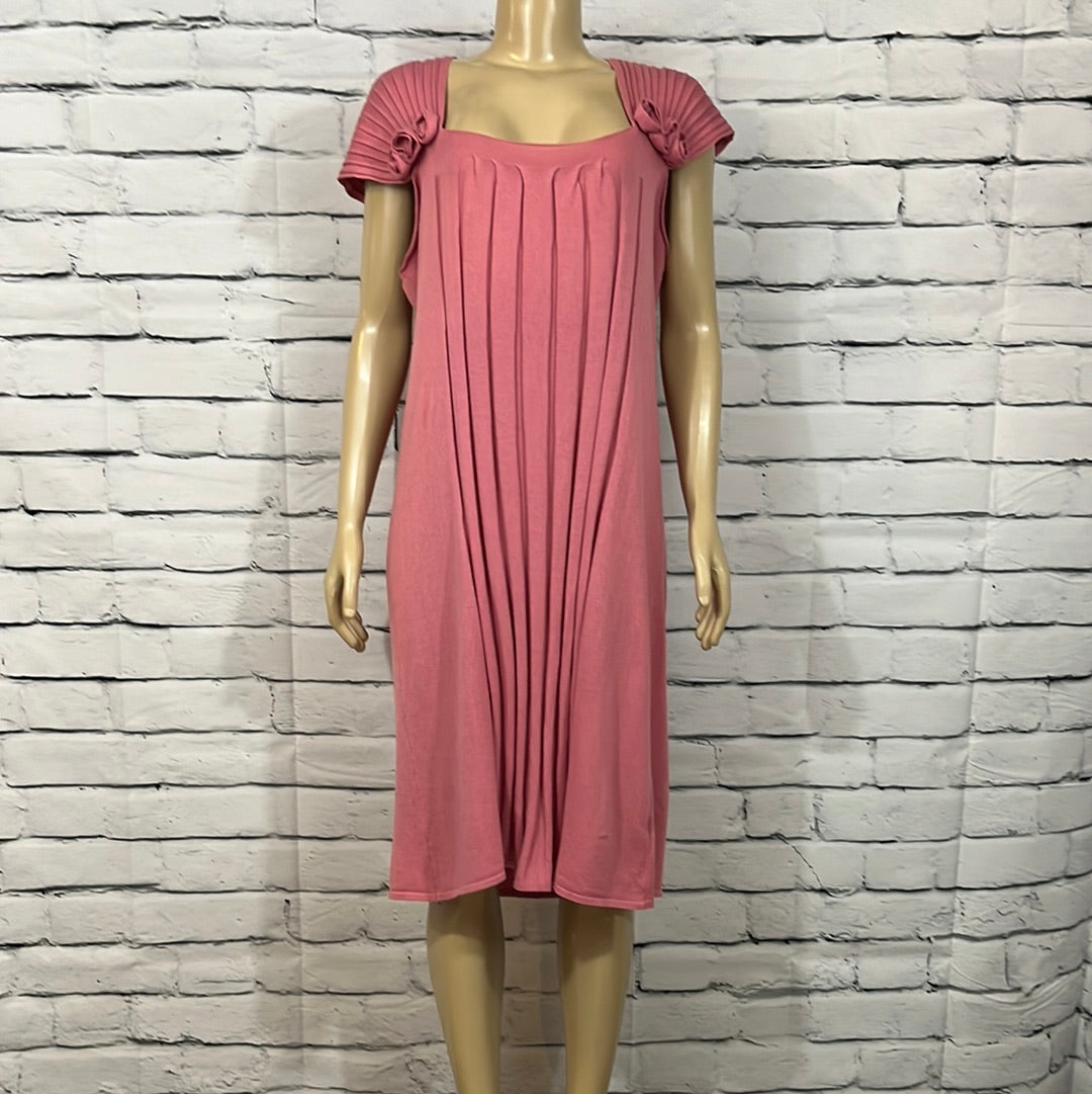 Parkhurst Dress Womens Scoop Neck Pleated Cap Sleeves Tight Knit