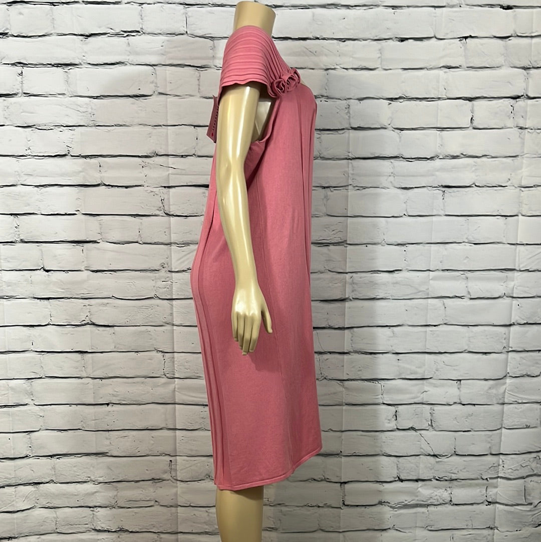 Parkhurst Dress Womens Scoop Neck Pleated Cap Sleeves Tight Knit