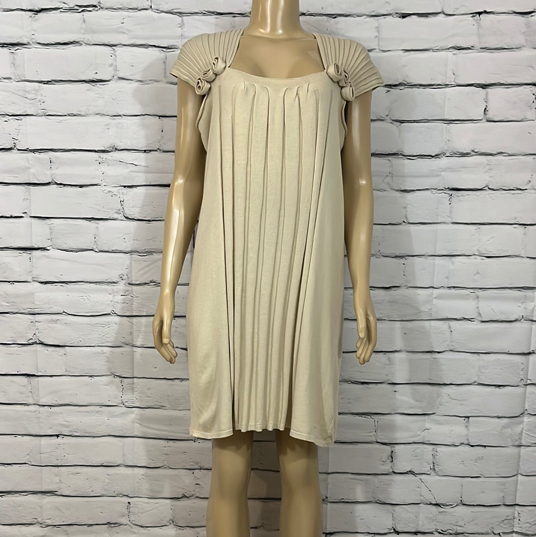 Parkhurst Dress Womens Scoop Neck Pleated Cap Sleeves Tight Knit