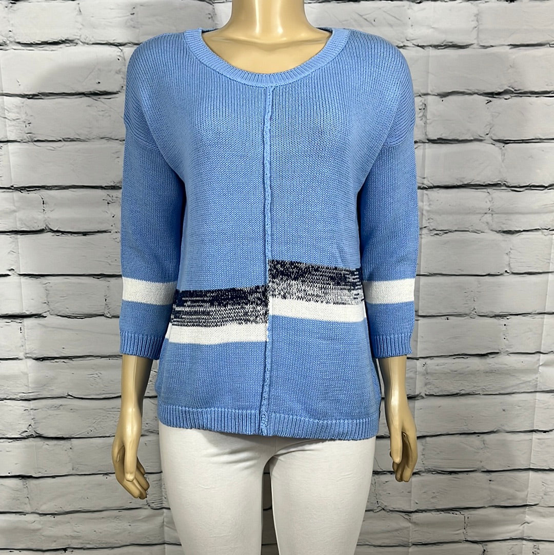 Cotton Country Sweater Womens Crew Neck Tight Knit 3/4 Sleeve