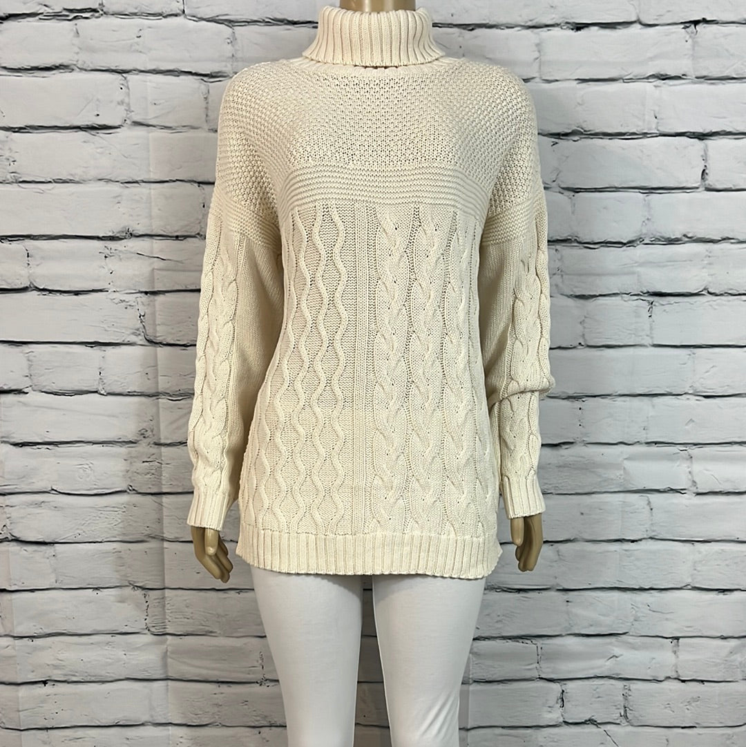 Cotton Country Womens Sweater Turtleneck Cable Knit Tight Knit Long Sleeve