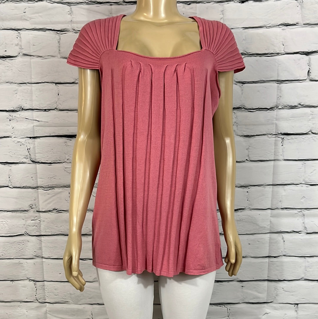 Parkhurst Top Womens Scoop Neck Pleated Cap Sleeve Relaxed Lightweight