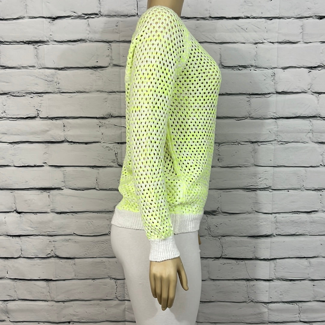 Parkhurst Sweater Womens Round Neck Open Knit Glow 3/4 Sleeve Relaxed