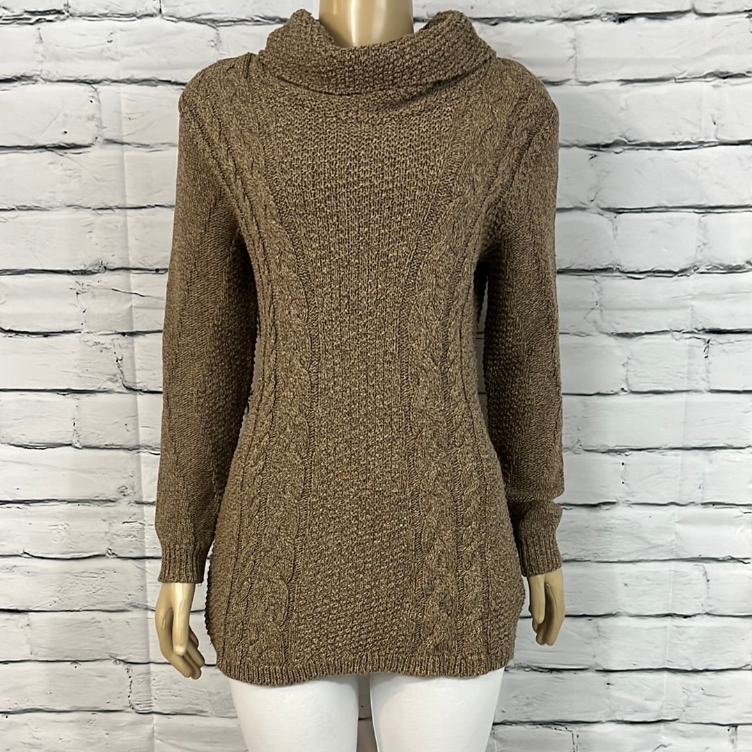 Cotton Country Tunic Womens Medium Cowl Neck Tight Cable Knit Relaxed Long Sleeve