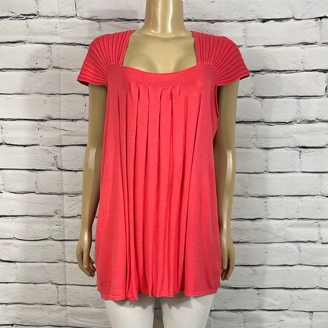 Parkhurst Top Womens Scoop Neck Pleated Cap Sleeve Relaxed Lightweight