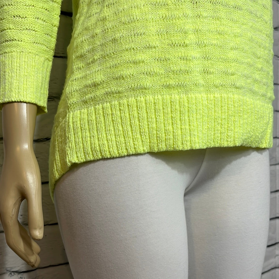 Parkhurst Sweater Womens Round Neck Open Knit Citron 3/4 Sleeve Relaxed