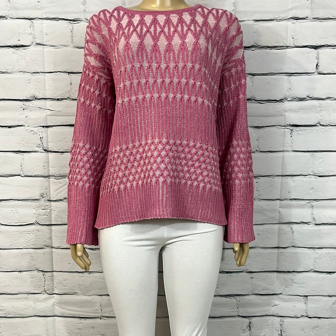 Cotton Country Sweater Womens Bell Sleeve Round Neck Tight Knit Cable Knit