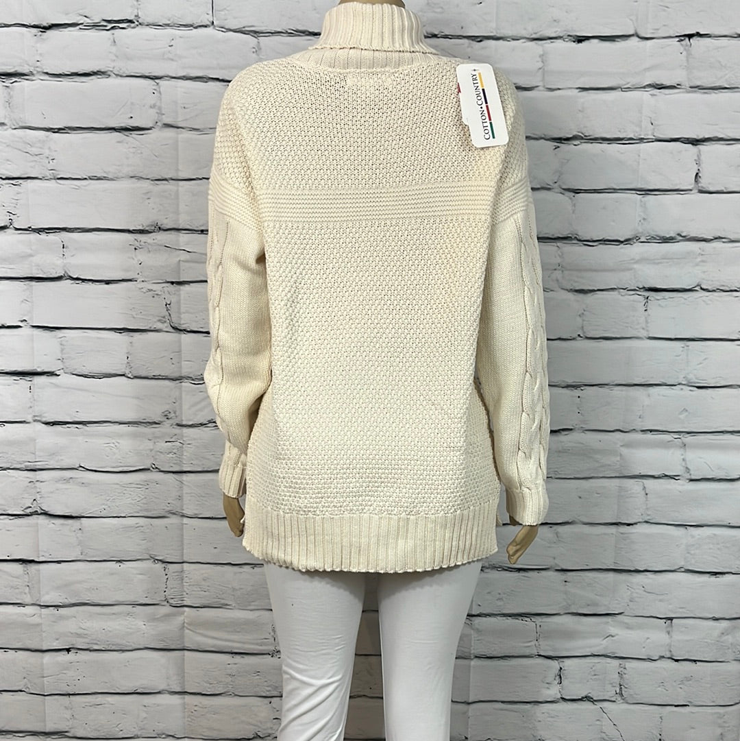 Cotton Country Womens Sweater Turtleneck Cable Knit Tight Knit Long Sleeve