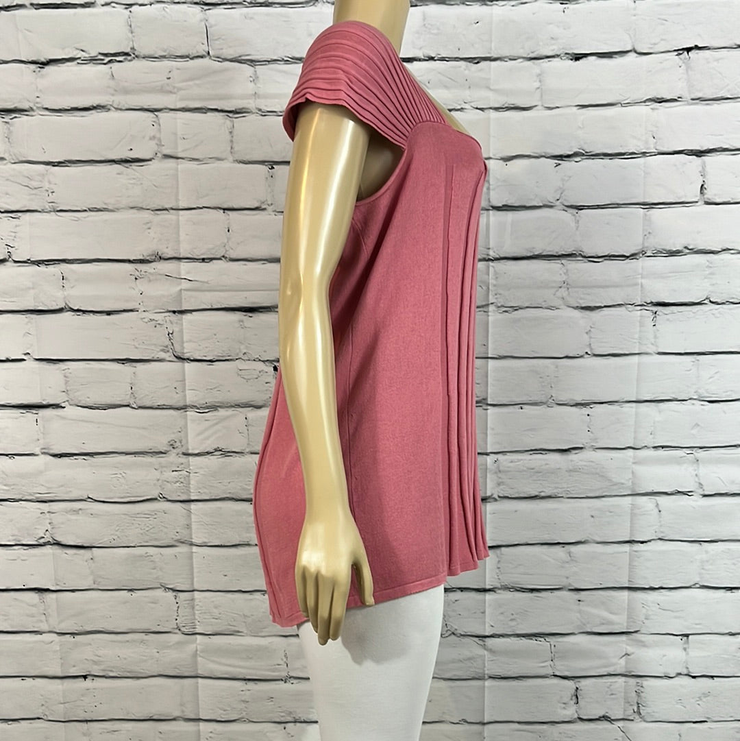 Parkhurst Top Womens Scoop Neck Pleated Cap Sleeve Relaxed Lightweight