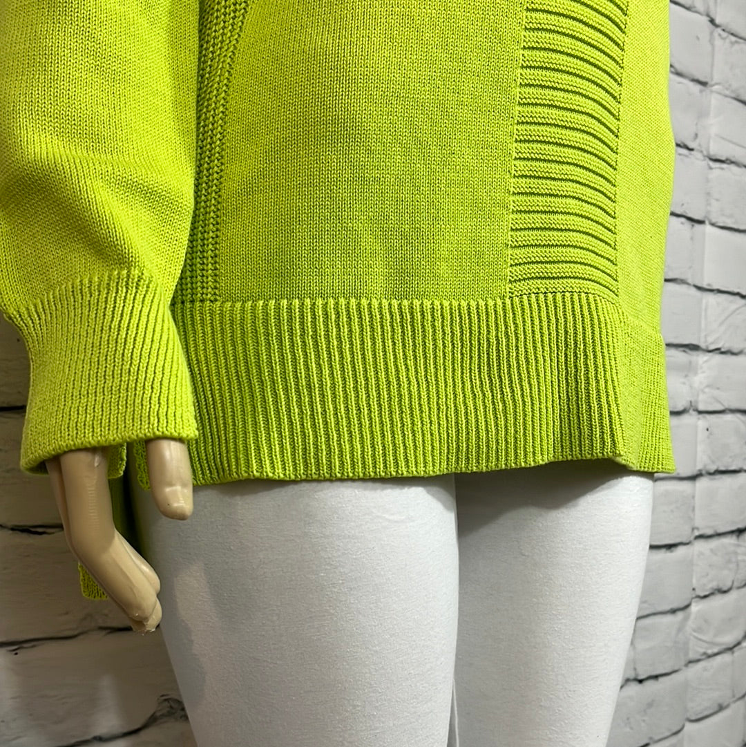 Cotton Country Tunic Womens  Medium V-Neck Tight Knit Lime Long Sleeve