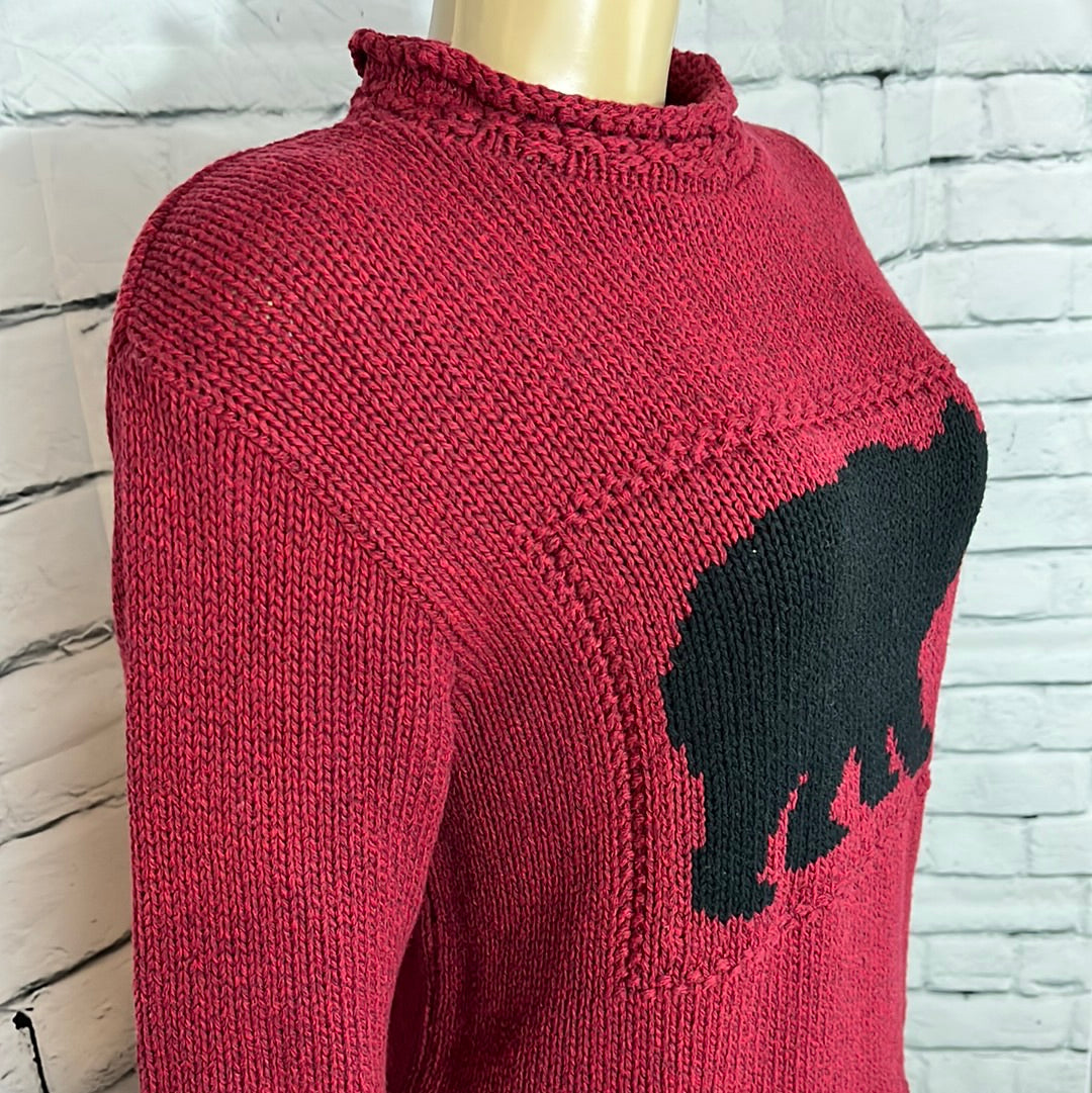 Canadiana Eco "Laurentian Bear" Pullover Womens  Burgundy Medium Faux Neck Tight Knit