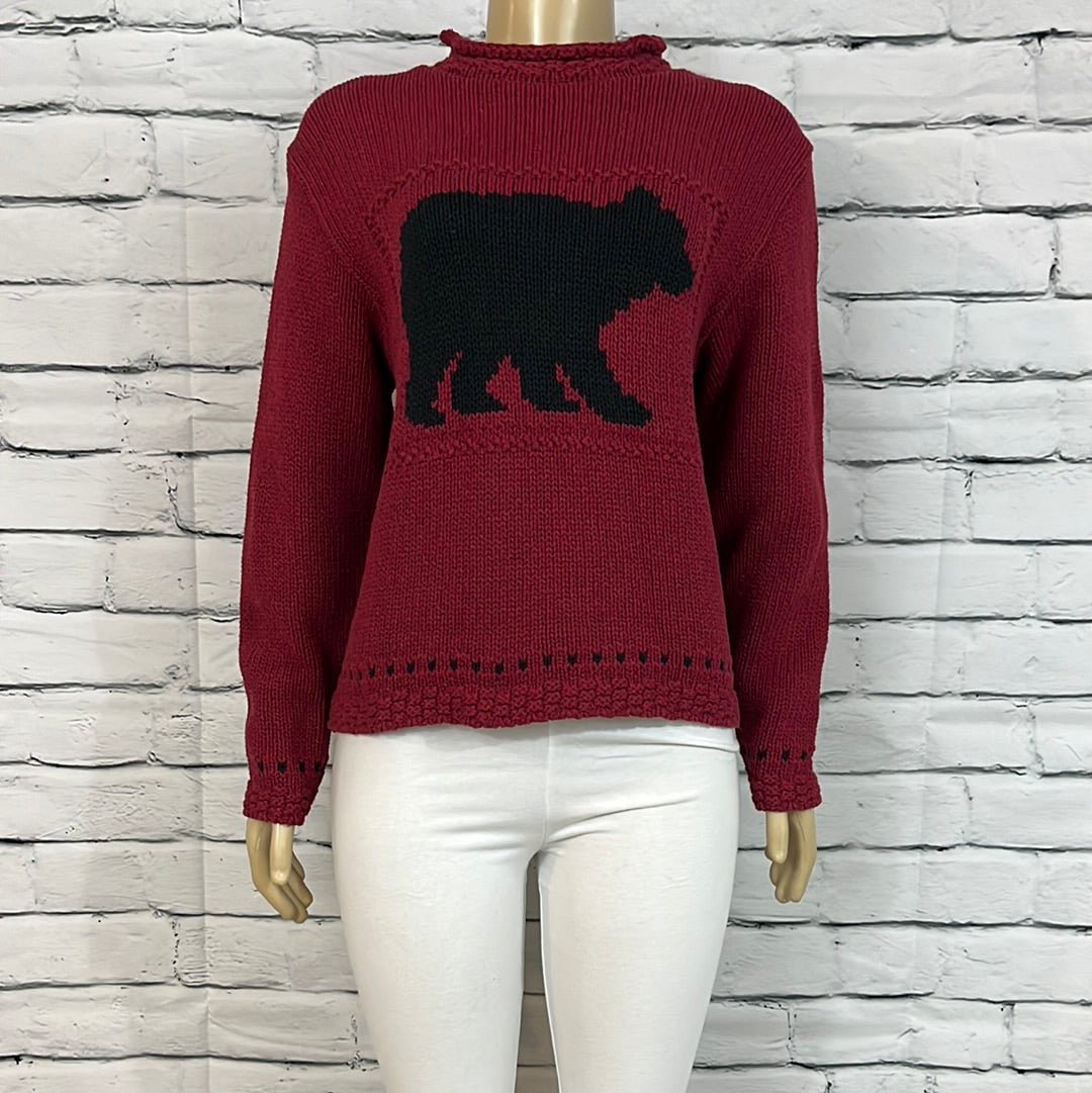 Canadiana Eco "Laurentian Bear" Pullover Womens  Burgundy Medium Faux Neck Tight Knit