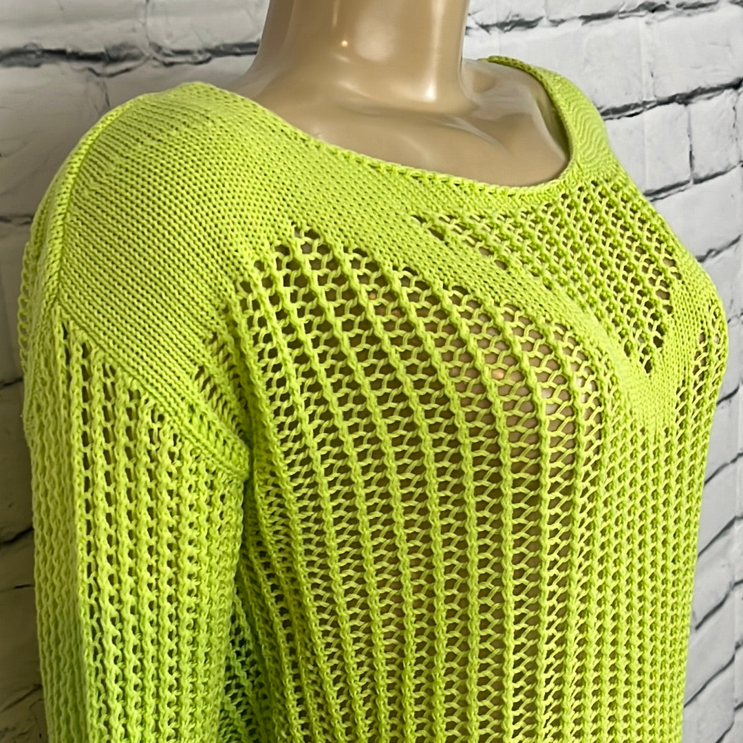 Parkhurst Sweater Women X-Large Lime Round Neck Open Knit