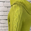 Cotton Country Sweater Womens Medium Cowl Neck Tight Cable Knit Lime