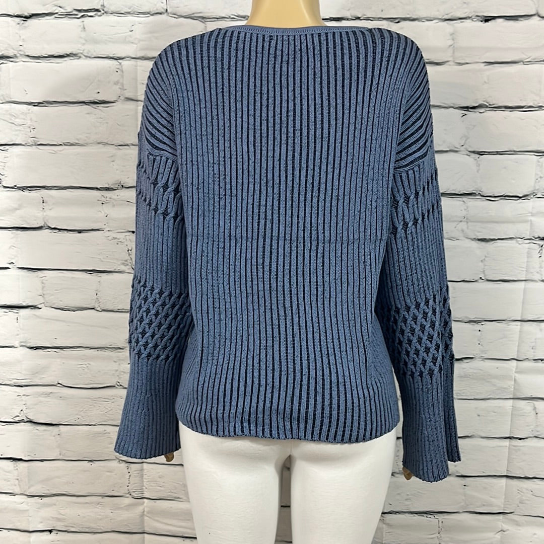 Cotton Country Sweater Womens Bell Sleeve Round Neck Tight Knit Cable Knit