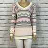 Cotton Country Sweater Womens V-Neck Fair Isle Long