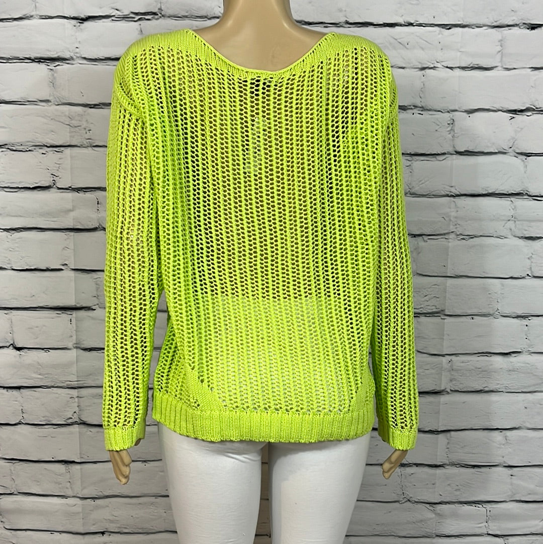 Parkhurst Sweater Women X-Large Lime Round Neck Open Knit