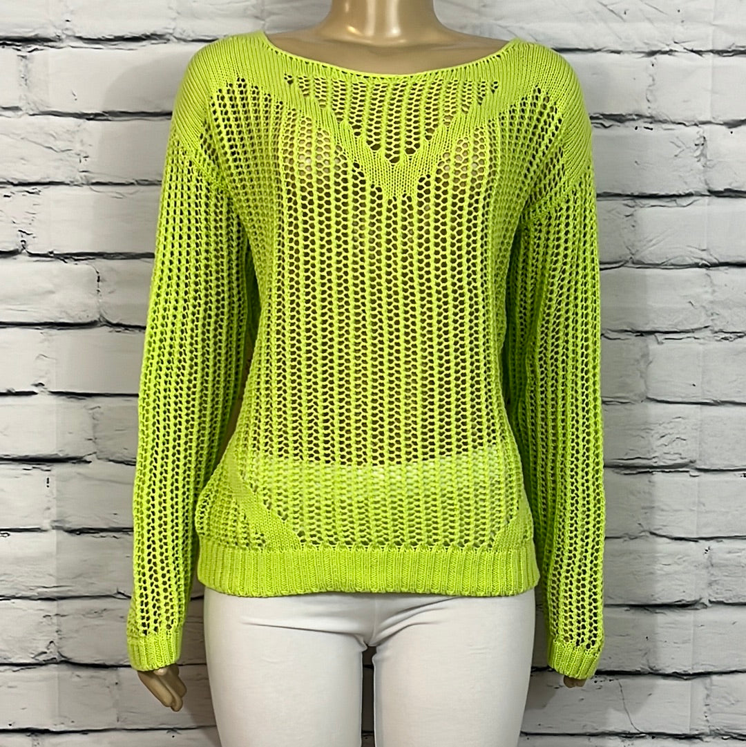 Parkhurst Sweater Women X-Large Lime Round Neck Open Knit