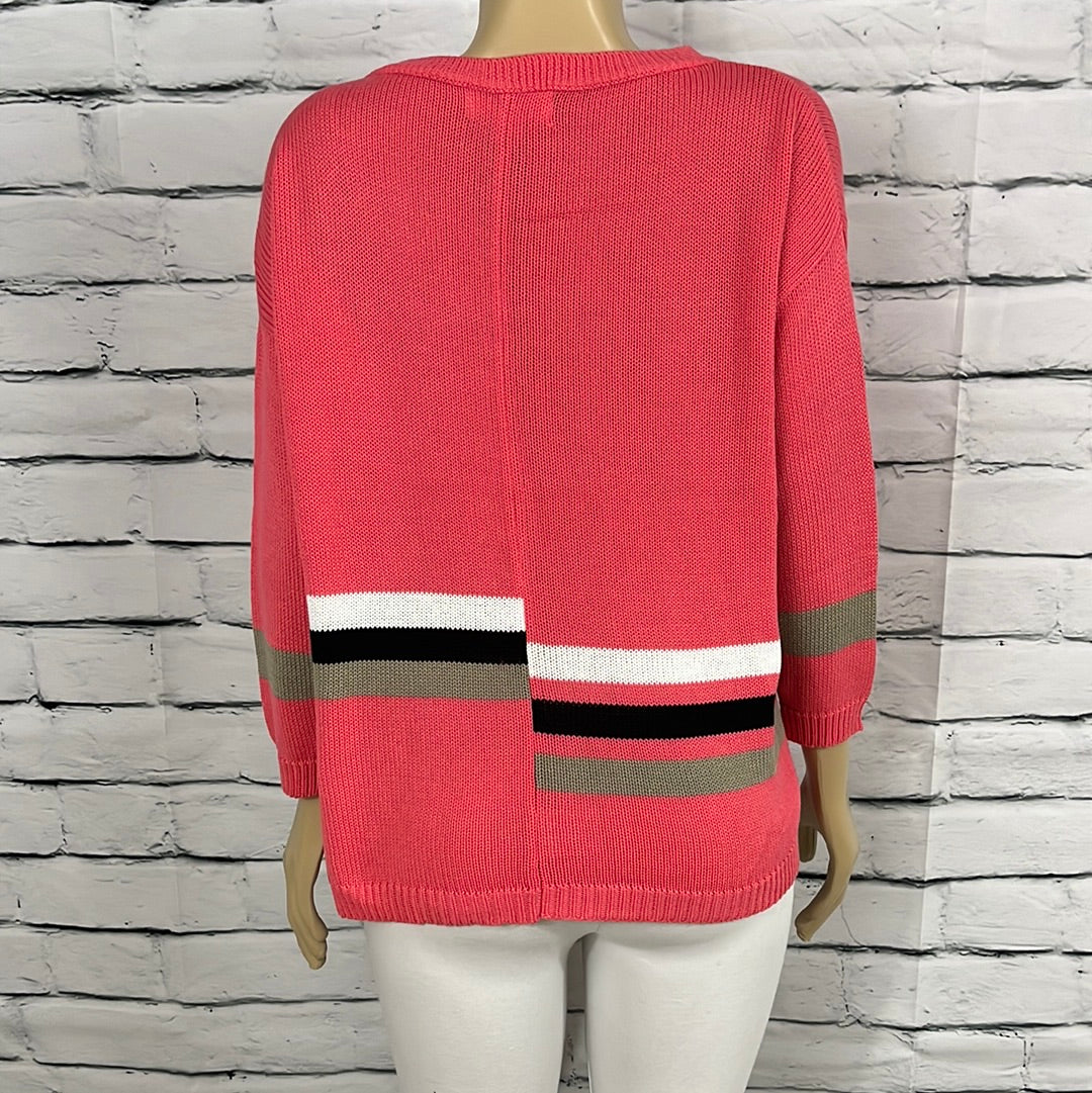 Cotton Country Sweater Womens Crew Neck Tight Knit 3/4 Sleeve