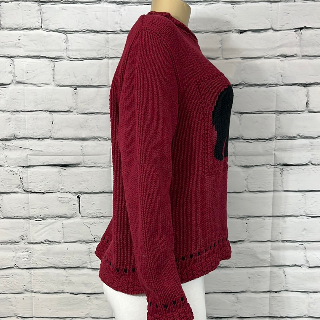 Canadiana Eco "Laurentian Bear" Pullover Womens  Burgundy Medium Faux Neck Tight Knit