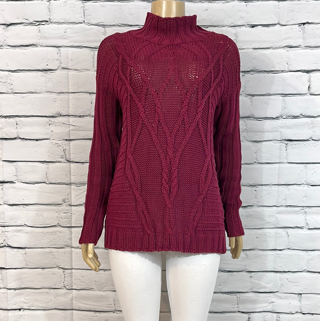 Parkhurst Sweater Womens Faux Neck Cable Knit Long Sleeve