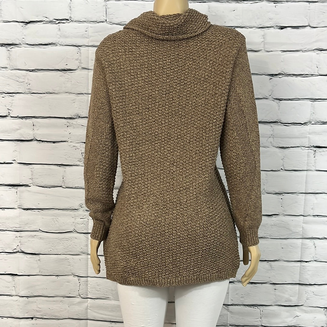 Cotton Country Tunic Womens Medium Cowl Neck Tight Cable Knit Relaxed Long Sleeve