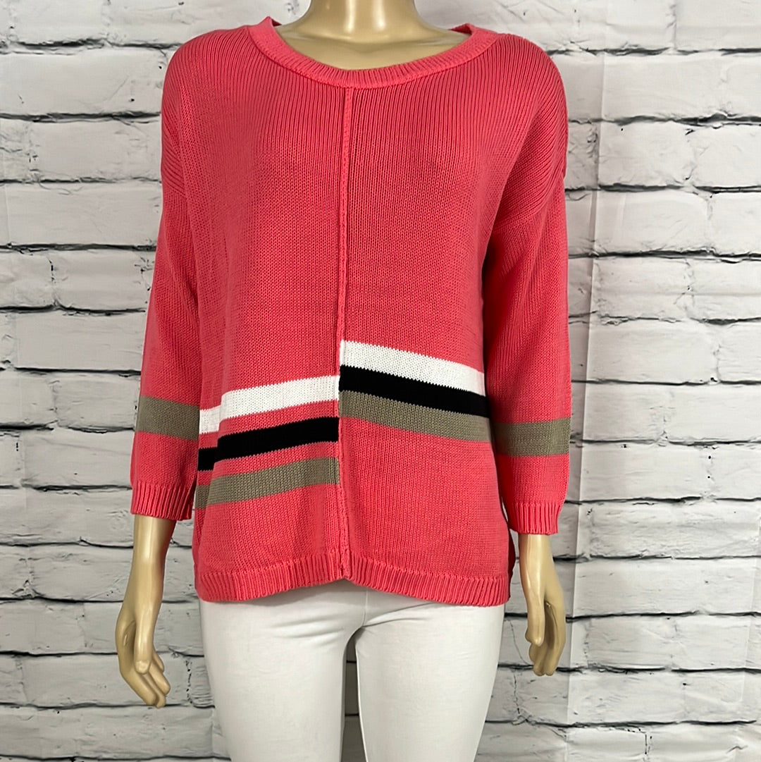 Cotton Country Sweater Womens Crew Neck Tight Knit 3/4 Sleeve