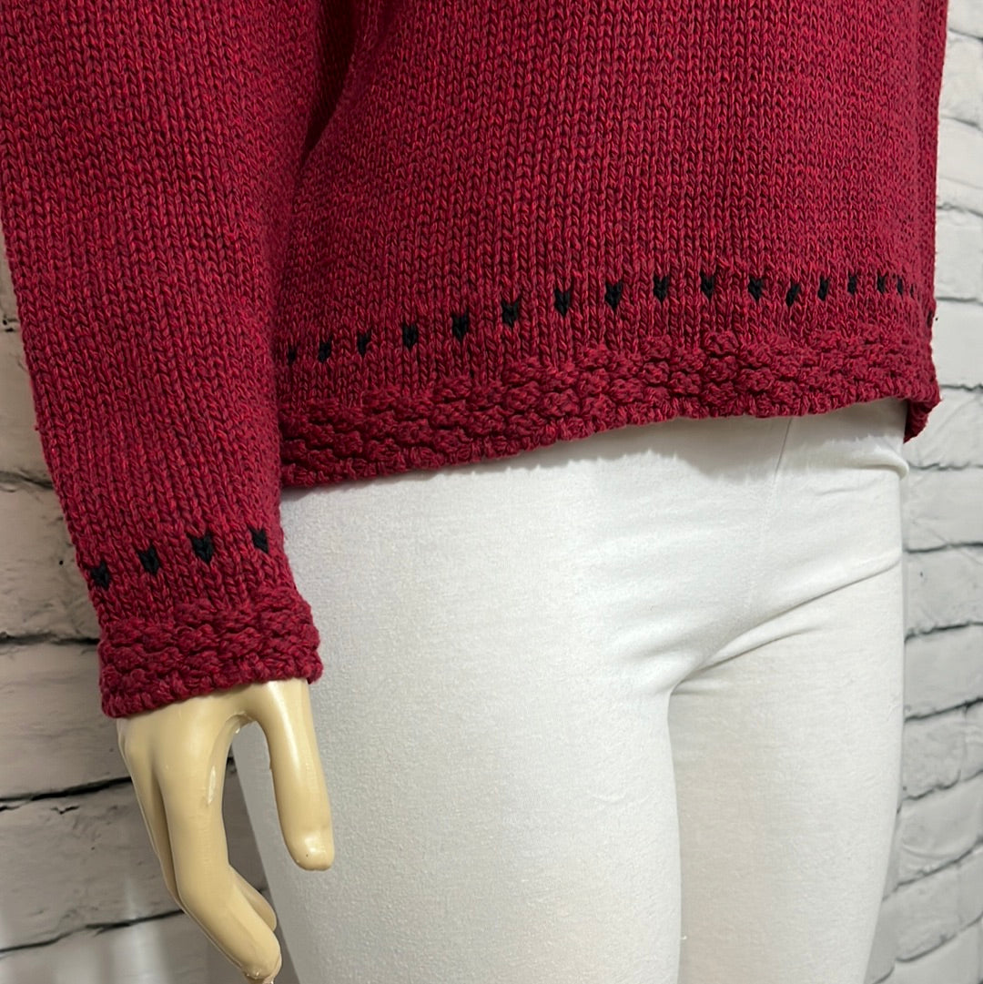 Canadiana Eco "Laurentian Bear" Pullover Womens  Burgundy Medium Faux Neck Tight Knit