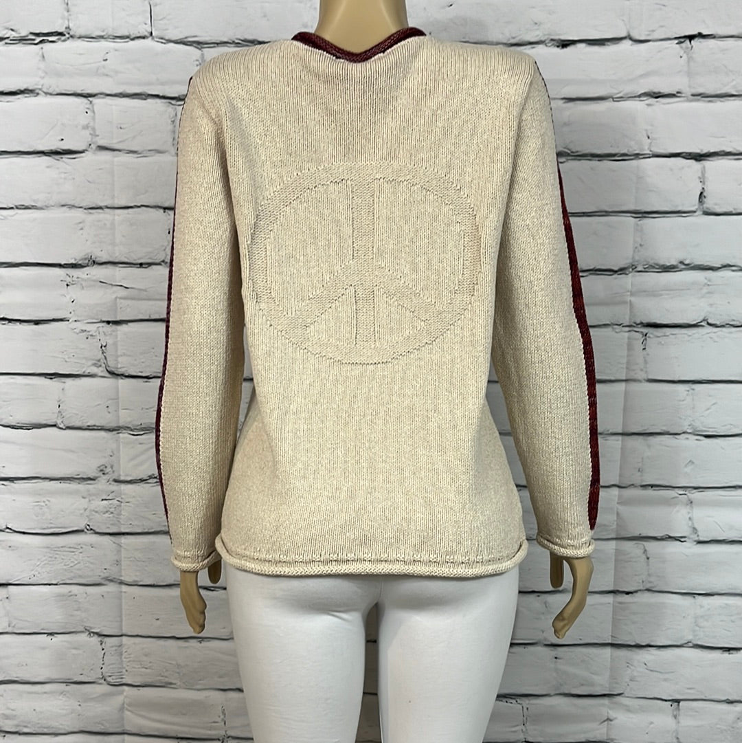 Cotton Country Sweater Womens Rolled Neck Hem Tight Knit Relaxed Long Sleeve