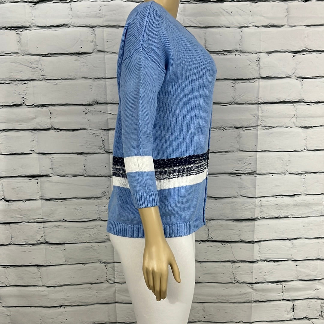 Cotton Country Sweater Womens Crew Neck Tight Knit 3/4 Sleeve