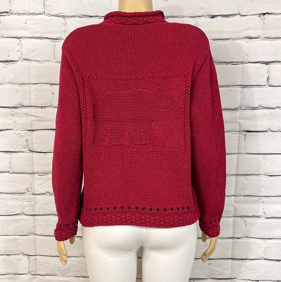 Canadiana Eco "Laurentian Bear" Pullover Womens  Burgundy Medium Faux Neck Tight Knit